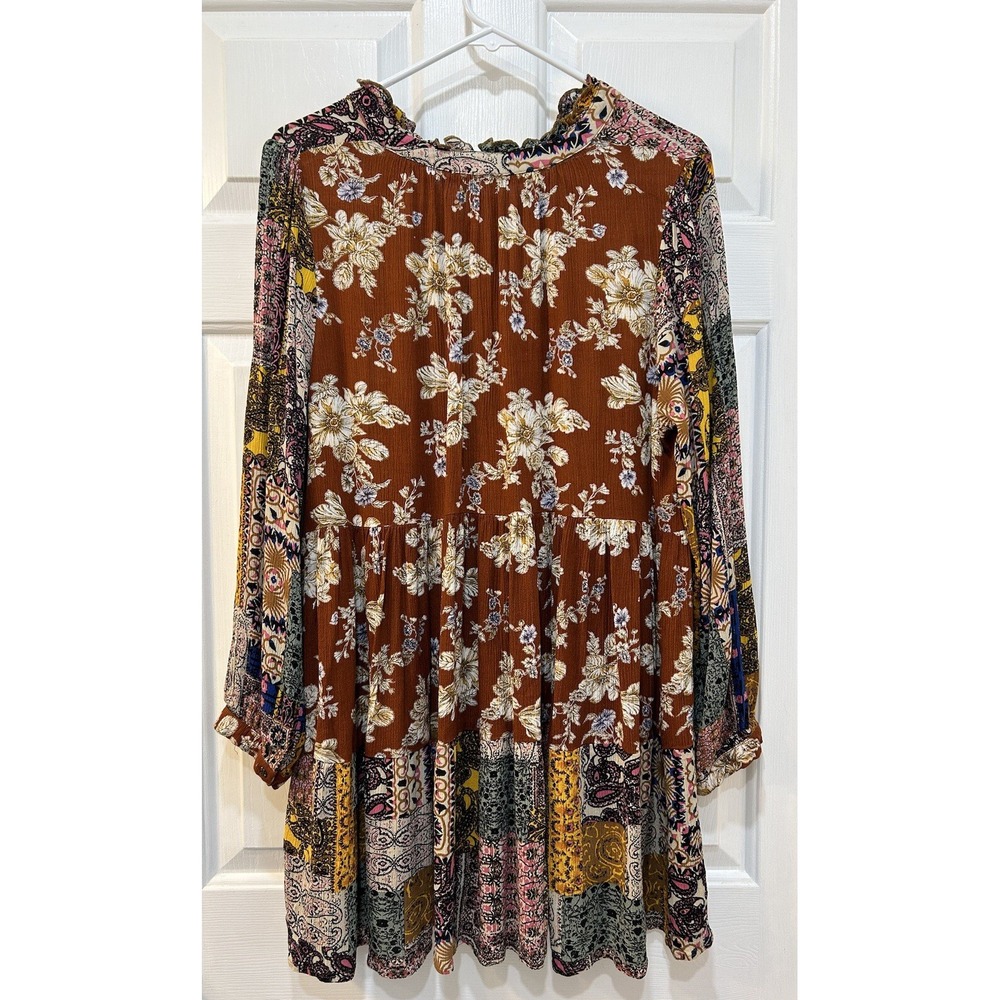 Womens Eccentric Bohemian Tunic Dress Size M Gauzy Hippie Crochet Lace Patchwork - Picture 2 of 7